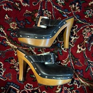 Enzo Angiolini Black Mules with Silver Buckle